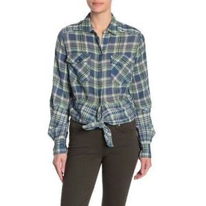 Free People First Bloom Plaid Top Button Tie